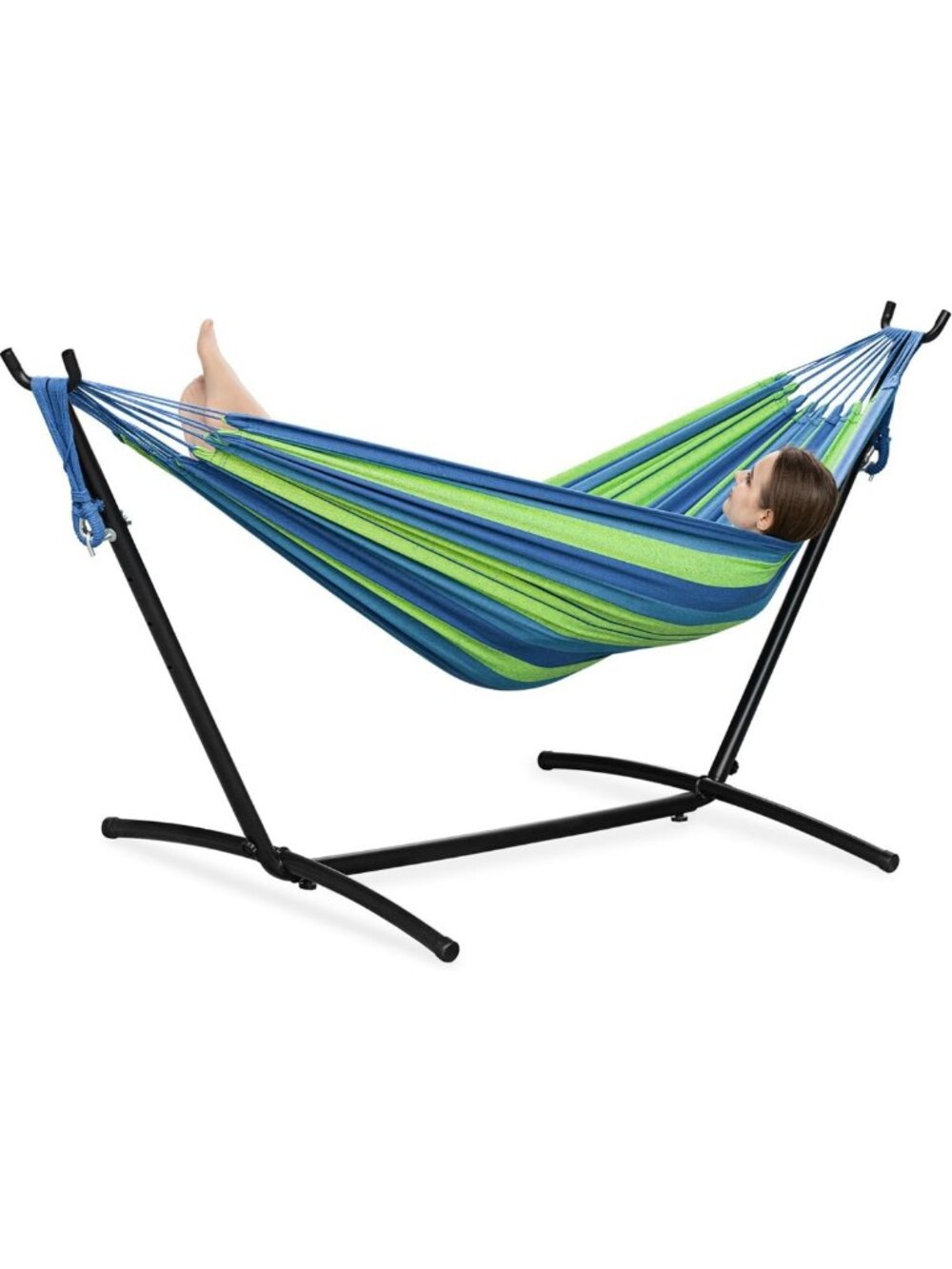 Portable Double Hammock with Heavy-Duty Stand for Indoor/Outdoor Use, 450 lbs